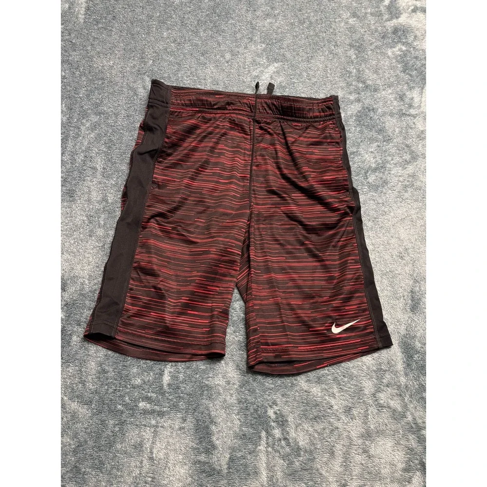 Nike Mens Medium Black Red Stripe Dri-Fit Athletic Shorts Gym Basketball